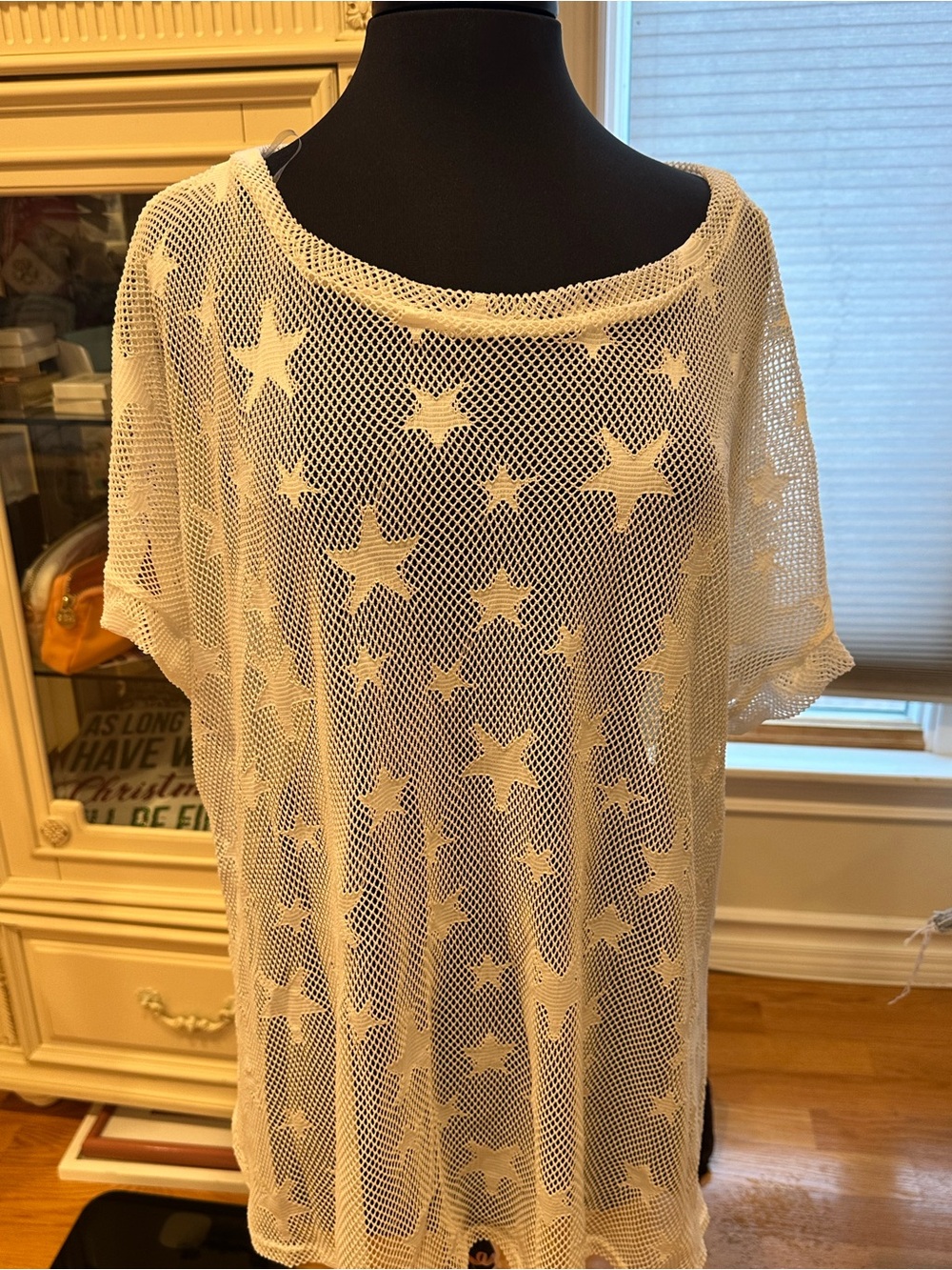 White Star Mesh Cover Up Sheer Oversized Beach top boho fesitval